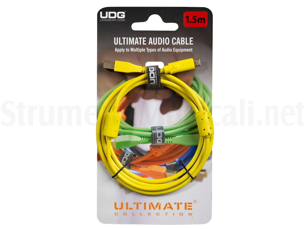 UDG Gear U96001YL Cavo USB 2.0 C To B Ottimizzato Audio - 1.5m Giallo Con Ferrite E Cinghia