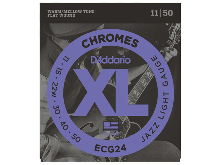 D'Addario ECG24 Chrome Flat Wound string set for electric guitar, Jazz Dun, 11-50