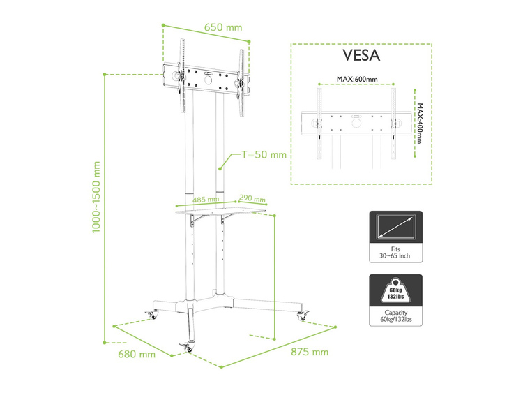 Supporto per monitor TV da pavimento 30 65