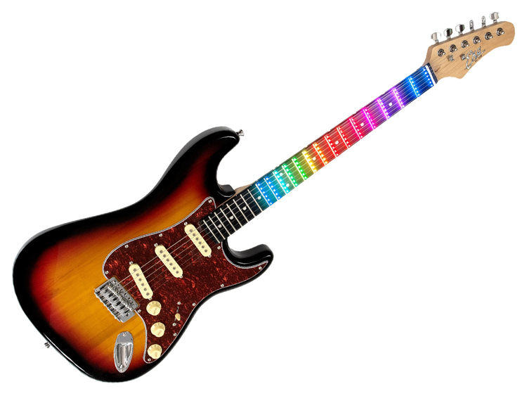 EKO Guitars S-300 Black Visual Note elektrische gitaar Visual Note, populierenlichaam, esdoorngreep, hars toetsenbord, folie Visual Note, verbonden met de app, kleur: Zwart