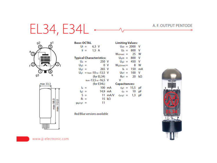 JJ ELECTRONIC EL34 Blue Matched Pair | Strumenti Musicali .net