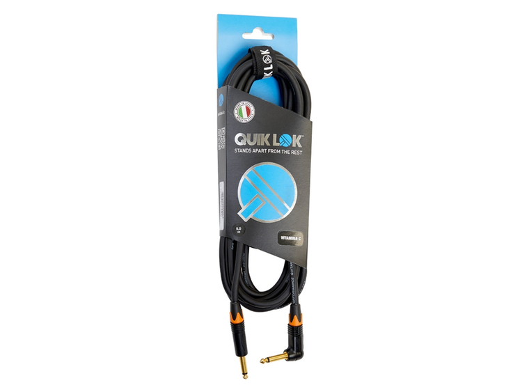 Cavo Per Chitarra VITAMINA C Quik Lok 5m - Connettori Neutrik Jack Mono 90° E Dritto, Suono Definito Per Hard Rock E Metal