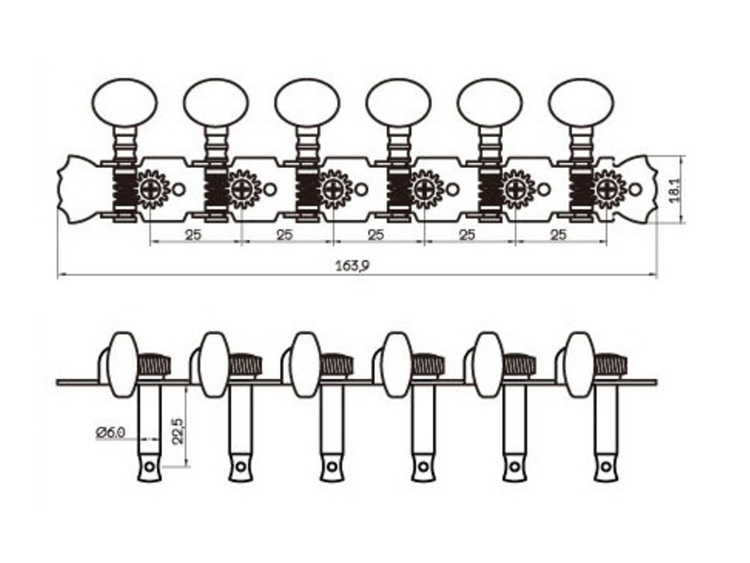Meccaniche Locking Alnicov 15:1 Per Chitarra Elettrica/Acustica - 6R In Linea Con Chiave